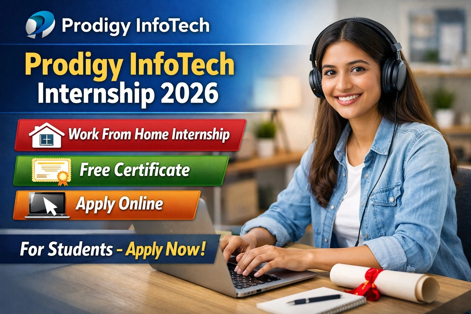 Prodigy InfoTech Internship 2026 – Work From Home Internship for Students | Free Certificate & Apply Online