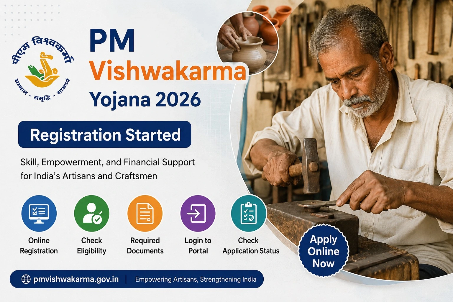 PM Vishwakarma Yojana Registration 2026: Apply Online, Eligibility, Documents, Login & Status Check on pmvishwakarma.gov.in